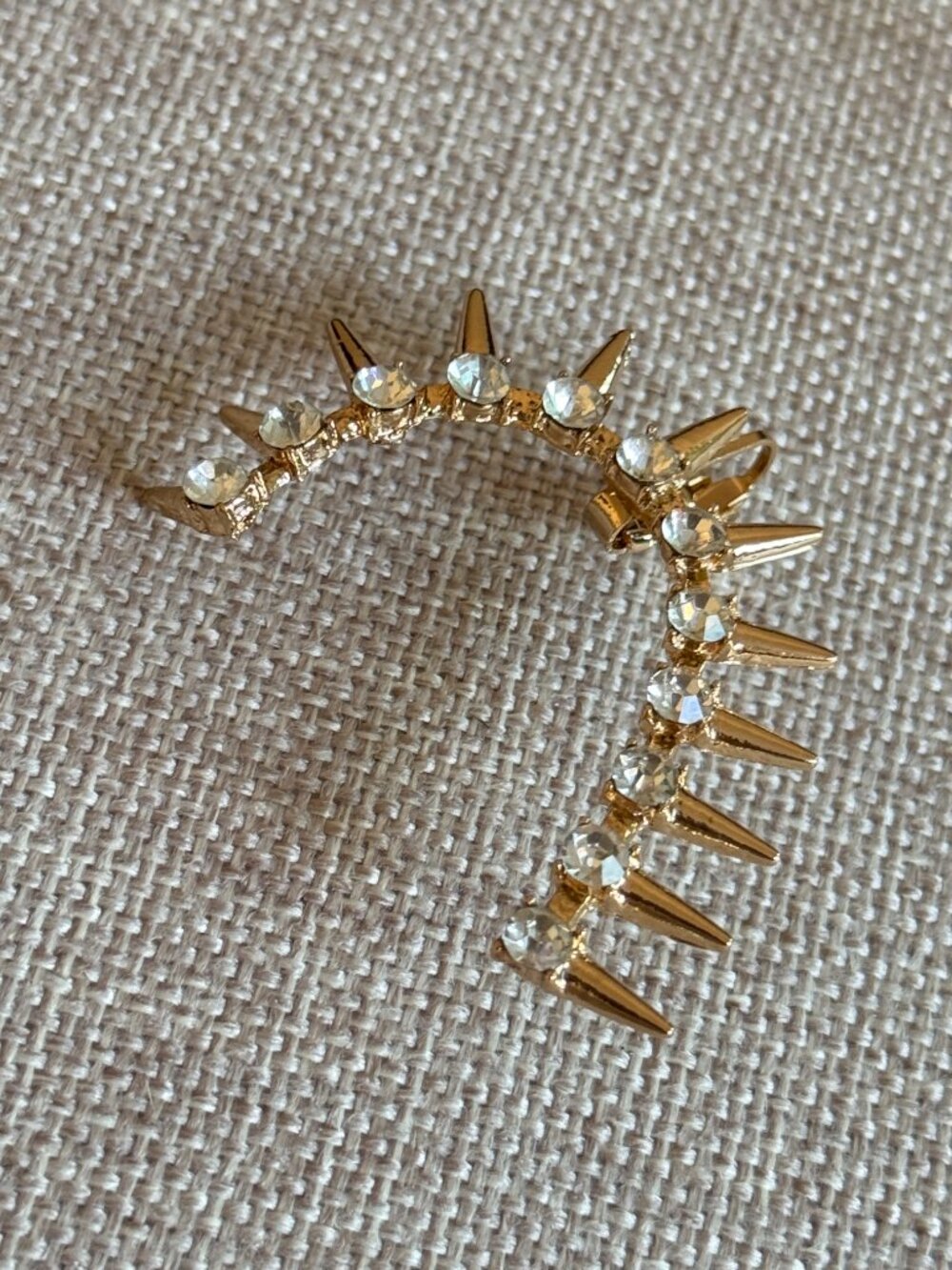 Gold Spiked Rhinestone Statement Ear Cuff - Picture 4 of 6